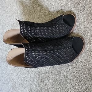 Very G Black Perforated Rhinestone Peeptoe Booties